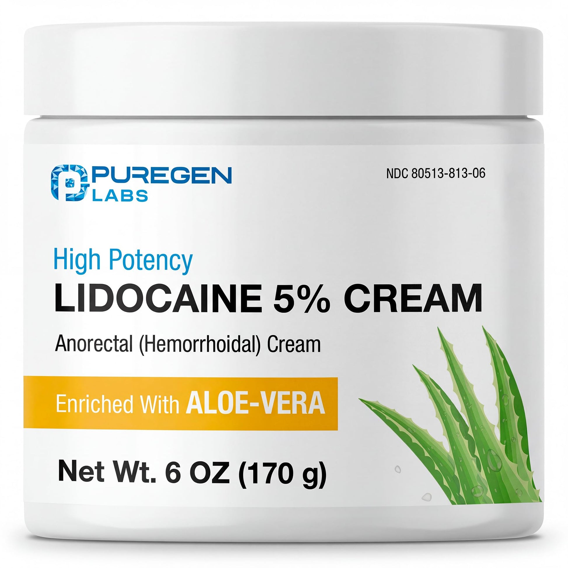 Puregen Labs Lidocaine 5% Anorectal (hemorrhoidal) Cream Maximum Strength | Enriched with Aloe-Vera | 6 Oz - dailyvitalstore