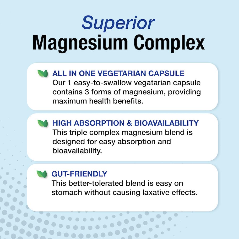 Puregen Labs Triple Magnesium Complex 300mg of Magnesium Glycinate, Malate, & Citrate [High Absorption] 120 Veg Capsules | No Harmful Additives | Non-GMO, NO Gluten and Dairy - dailyvitalstore