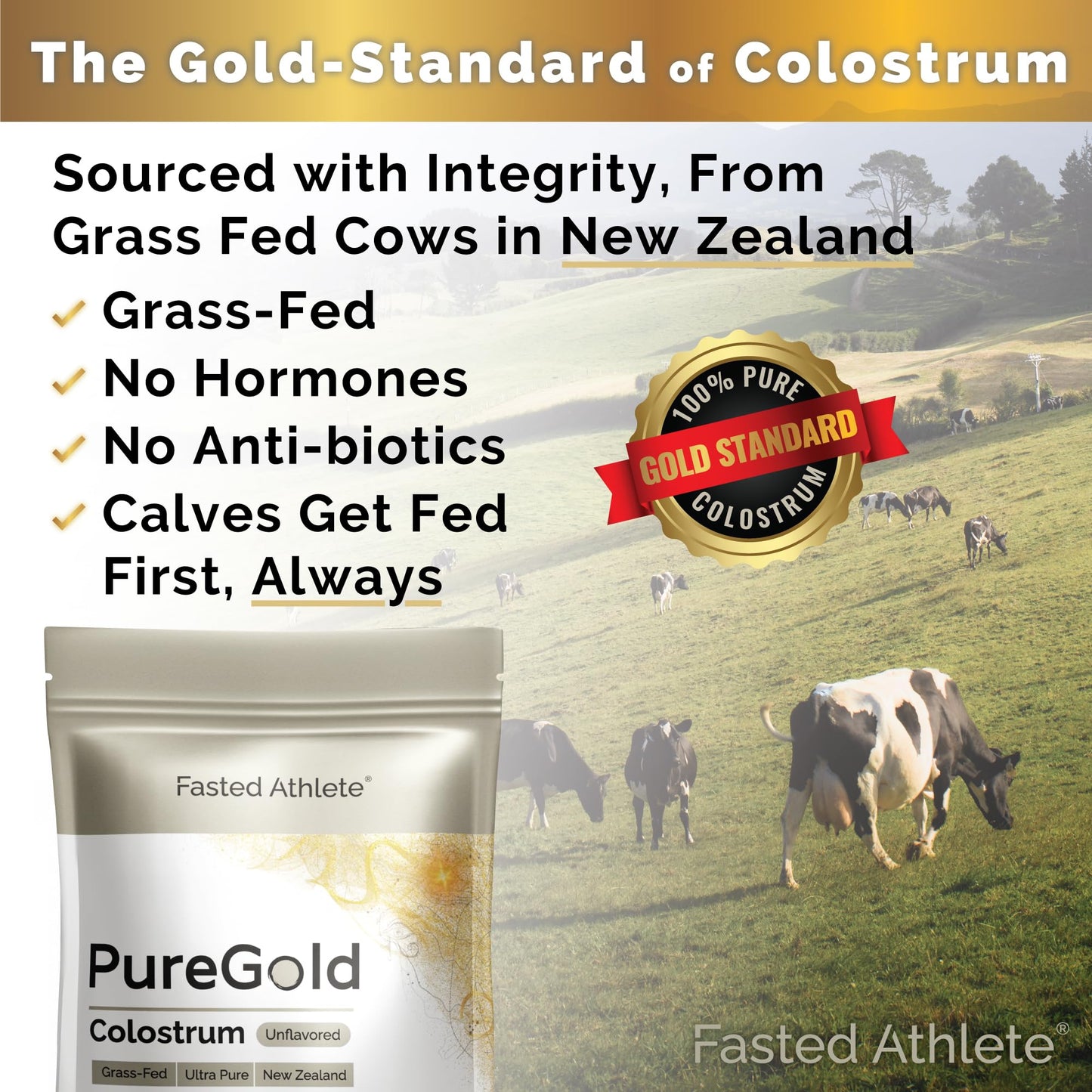 PureGold - Bovine Colostrum Powder - 100% Pure New Zealand Grass Fed, Supports Gut Health, Skin, Hair, & Immunity – Colostrum Supplement, Unflavored, 30 Travel Packets - dailyvitalstore