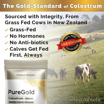 PureGold - Bovine Colostrum Powder - 100% Pure New Zealand Grass Fed, Supports Gut Health, Skin, Hair, & Immunity – Colostrum Supplement, Unflavored, 30 Travel Packets - dailyvitalstore