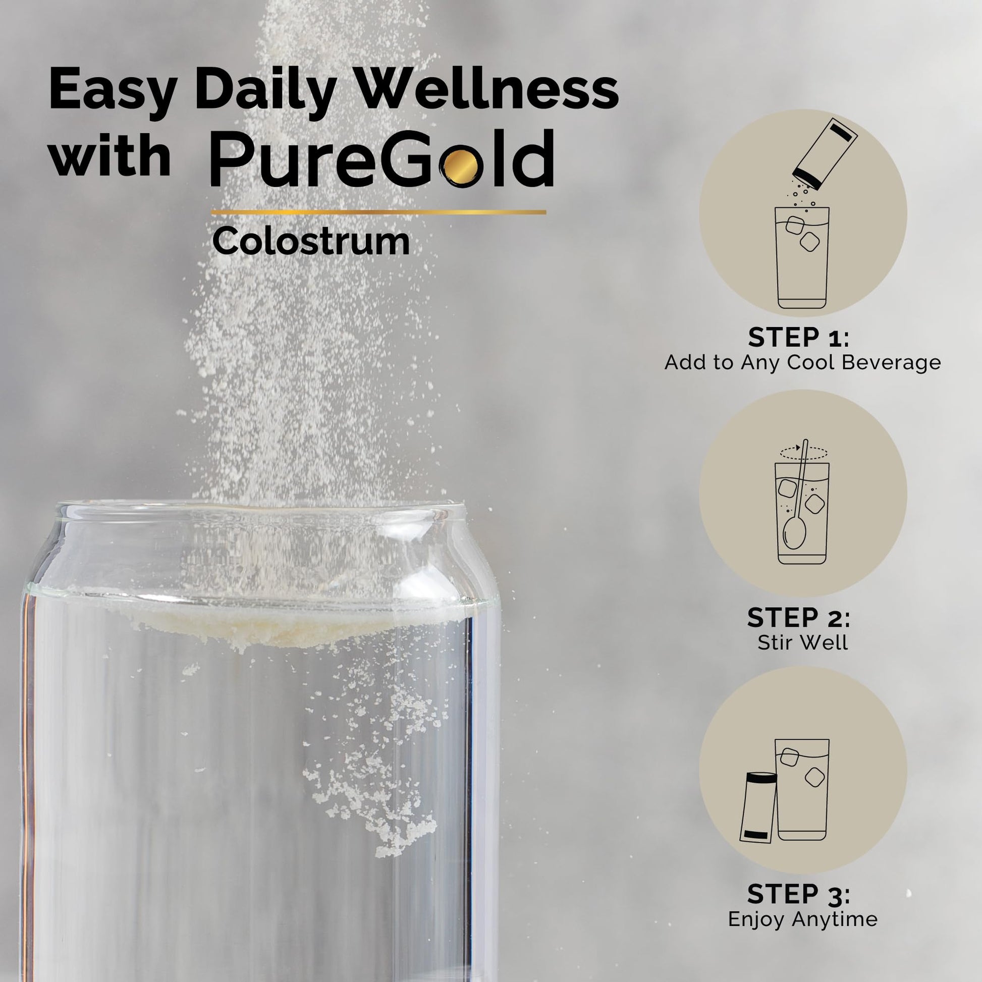 PureGold - Bovine Colostrum Powder - 100% Pure New Zealand Grass Fed, Supports Gut Health, Skin, Hair, & Immunity – Colostrum Supplement, Unflavored, 30 Travel Packets - dailyvitalstore