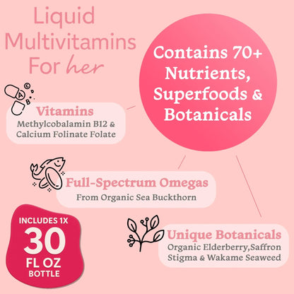 PureGood Women’s Liquid Multivitamin | 70+ Nutrients, Superfoods & Omegas | High Absorption Daily Supplement | - dailyvitalstore