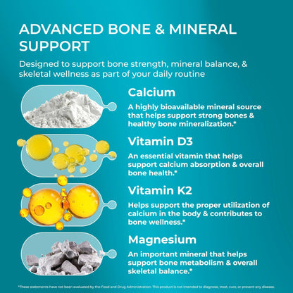 PUREHEALTH RESEARCH Bone Health Formula - for Bones, Joint & Skeletal Wellness - with Calcium, Magnesium, Zinc, Copper, Manganese, Potassium, Vitamin K2, D3, C & More for Women & Men - 150 Capsules - dailyvitalstore