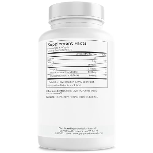 PUREHEALTH RESEARCH Complete Omega 3 Fish Oil Softgels - Omega-3 Fatty Acid Supplements- EPA DHA Supplement - Non-GMO- 90 Soft Gels - dailyvitalstore