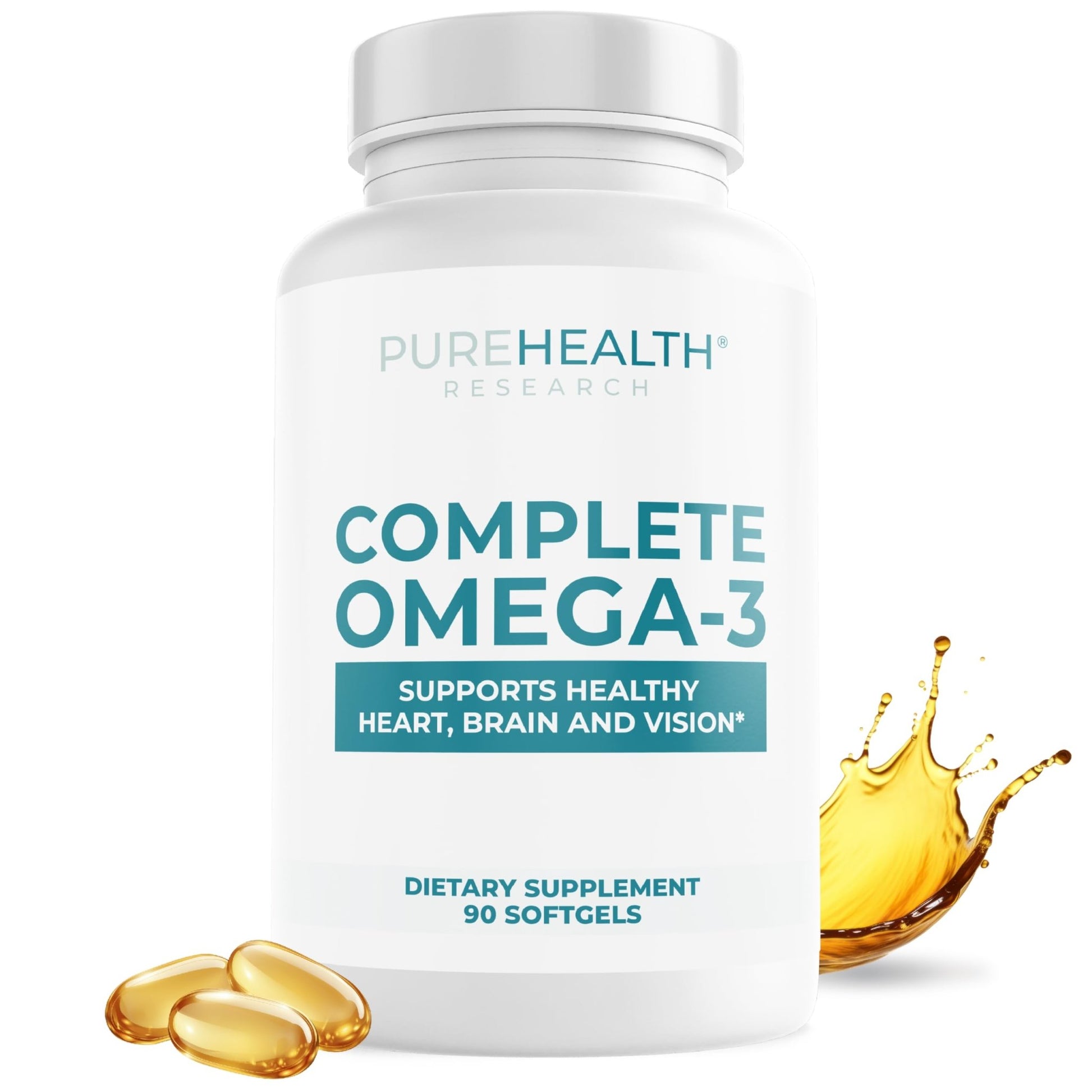 PUREHEALTH RESEARCH Complete Omega 3 Fish Oil Softgels - Omega-3 Fatty Acid Supplements- EPA DHA Supplement - Non-GMO- 90 Soft Gels - dailyvitalstore