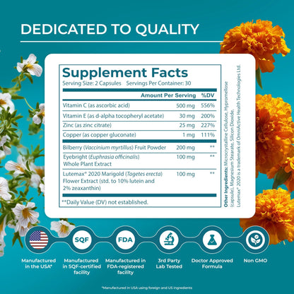 PUREHEALTH RESEARCH Complete Vision Formula - Eye Vitamins & Mineral Supplement - Lutein and Zeaxanthin Supplements for Men & Women - with Eyebright Herb, Zinc, - dailyvitalstore