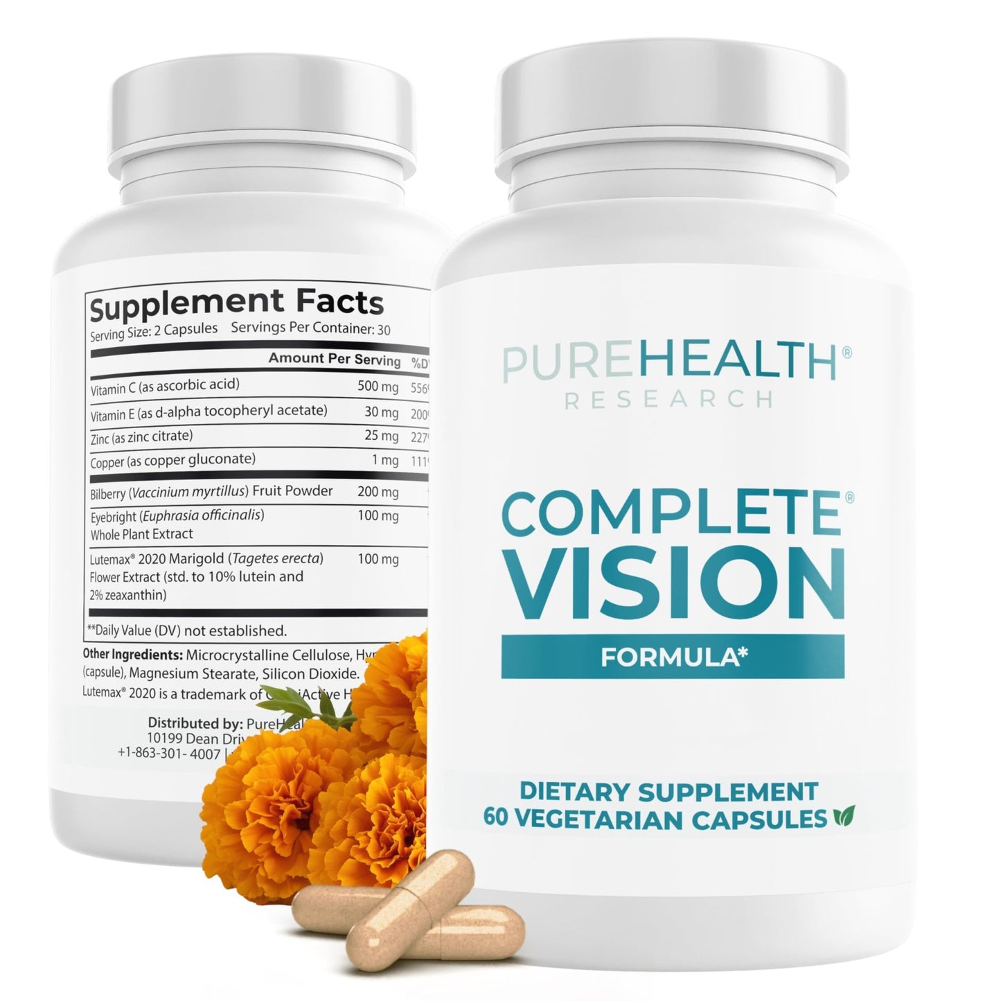 PUREHEALTH RESEARCH Complete Vision Formula - Eye Vitamins & Mineral Supplement - Lutein and Zeaxanthin Supplements for Men & Women - with Eyebright Herb, Zinc, - dailyvitalstore