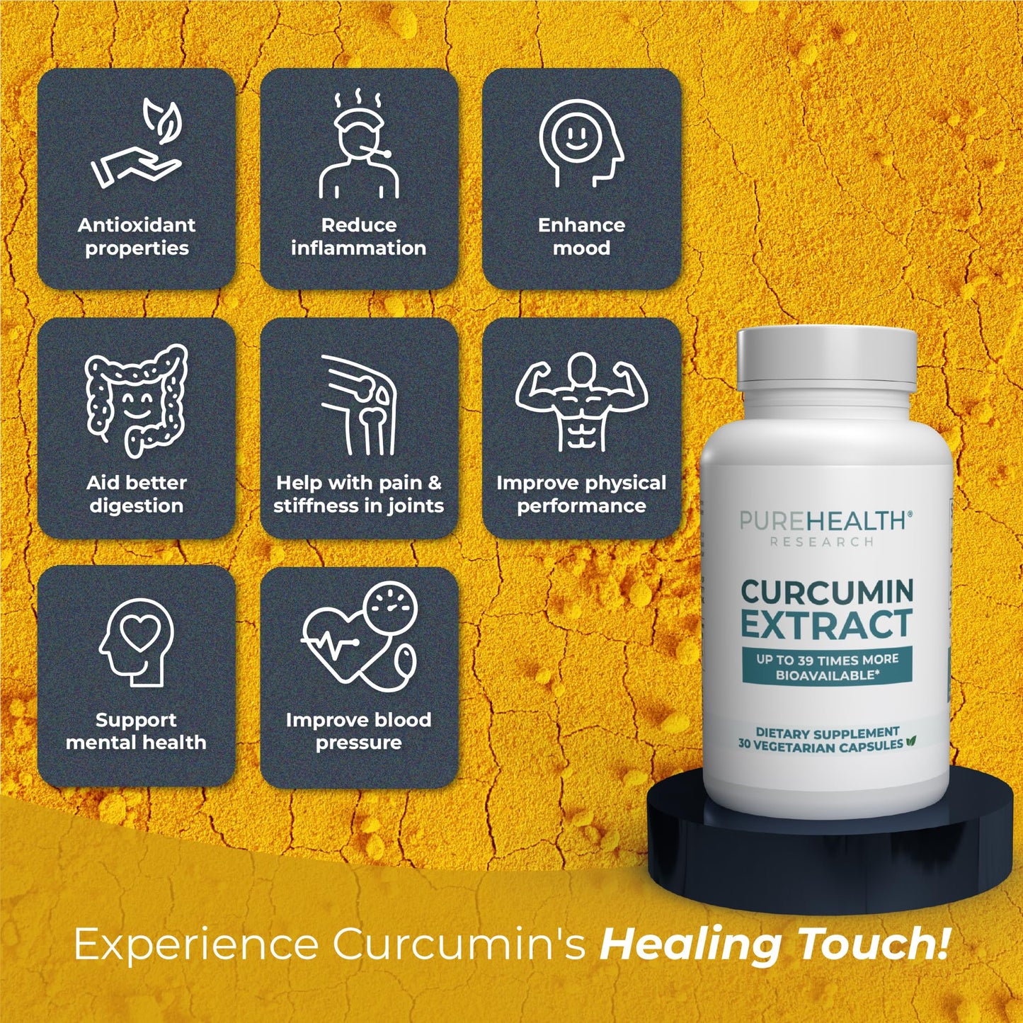 PUREHEALTH RESEARCH Curcumin Extract - High Absorption Turmeric Supplement for Robust Immune Support - Joint Support for Overworked Joints and Muscles - Powered by Curcugen x39 Bioavailable - 1 Bottle - dailyvitalstore