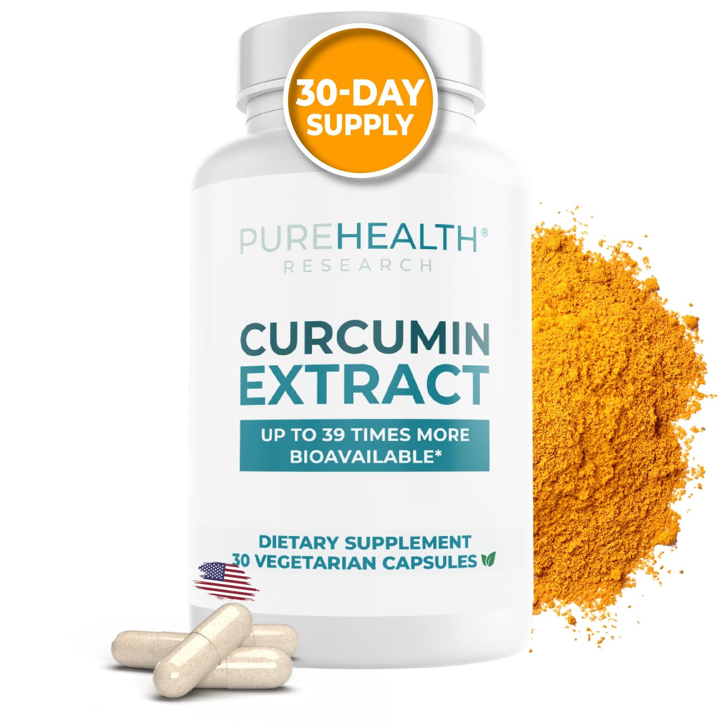 PUREHEALTH RESEARCH Curcumin Extract - High Absorption Turmeric Supplement for Robust Immune Support - Joint Support for Overworked Joints and Muscles - Powered by Curcugen x39 Bioavailable - 1 Bottle - dailyvitalstore