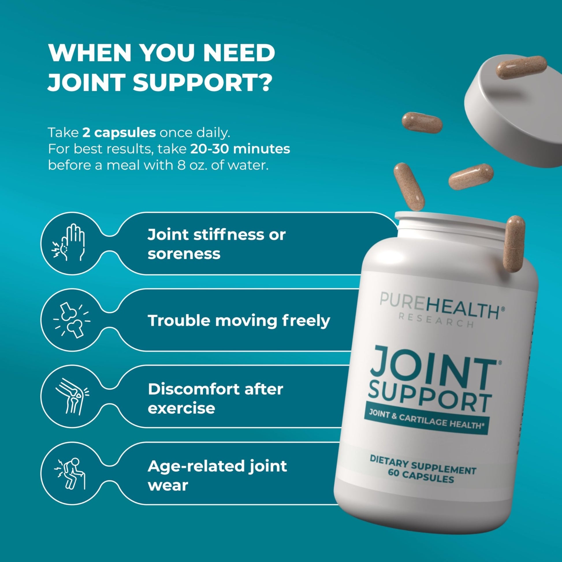 PUREHEALTH RESEARCH Joint Support NEM Eggshell Membrane with Boswellia Extract, Calcium & Turmeric, 60 Capsules - dailyvitalstore