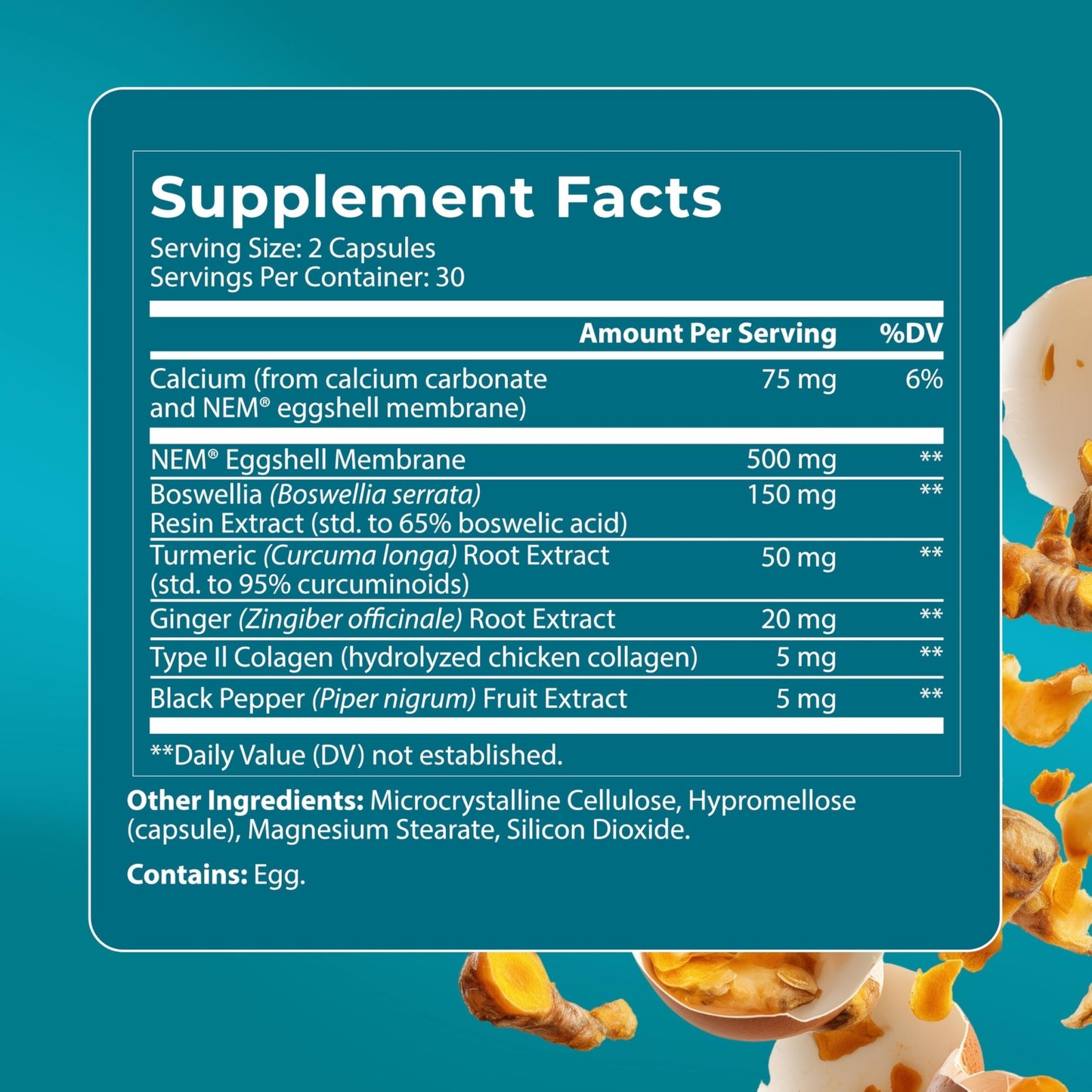 PUREHEALTH RESEARCH Joint Support NEM Eggshell Membrane with Boswellia Extract, Calcium & Turmeric, 60 Capsules - dailyvitalstore