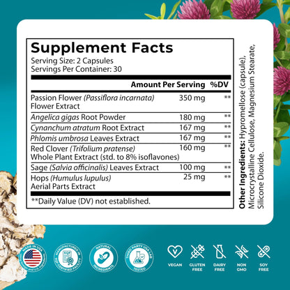 PUREHEALTH Research MenoHarmony - Herbal Menopause Supplement for Women - Female Hormone Balance for Hot Flashes & Night Sweats - with Passion Flower, Red Clover, Hops, Sage & More - 60 Capsules - dailyvitalstore