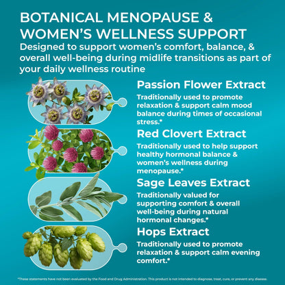 PUREHEALTH Research MenoHarmony - Herbal Menopause Supplement for Women - Female Hormone Balance for Hot Flashes & Night Sweats - with Passion Flower, Red Clover, Hops, Sage & More - 60 Capsules - dailyvitalstore