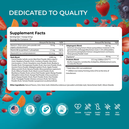 PUREHEALTH RESEARCH Metabolic Reds - Organic Superfood Powder Supplement - Fruit, Veggie, Adaptogenic, Probiotic Blends & More - for Metabolism & Energy Support - dailyvitalstore