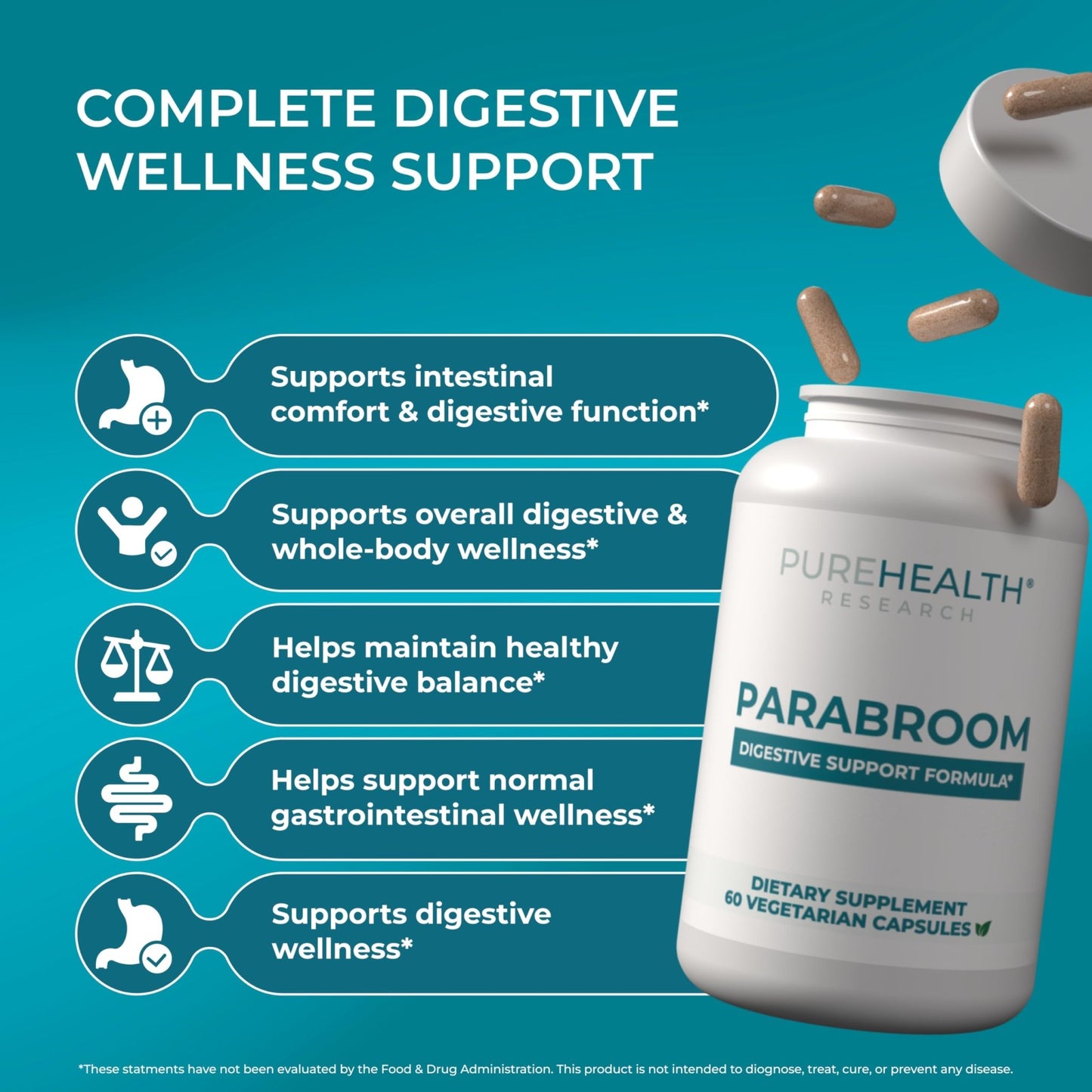 PUREHEALTH RESEARCH Parabroom - Gut Cleanse & Health Supplement - with Black Walnut, Sweet Wormwood Powder, Turmeric Extract, Olive Leaf, Garlic & Onion - dailyvitalstore
