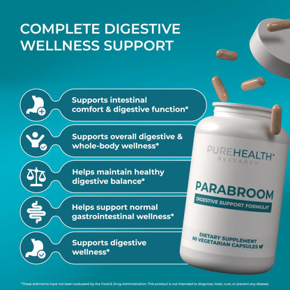 PUREHEALTH RESEARCH Parabroom - Gut Cleanse & Health Supplement - with Black Walnut, Sweet Wormwood Powder, Turmeric Extract, Olive Leaf, Garlic & Onion - dailyvitalstore