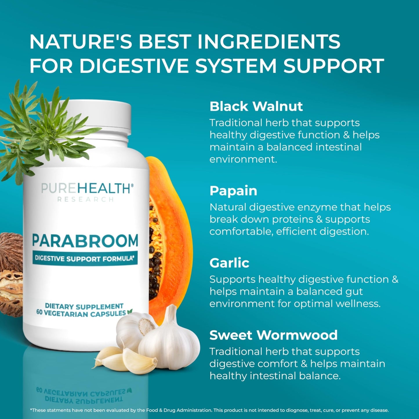 PUREHEALTH RESEARCH Parabroom - Gut Cleanse & Health Supplement - with Black Walnut, Sweet Wormwood Powder, Turmeric Extract, Olive Leaf, Garlic & Onion - dailyvitalstore