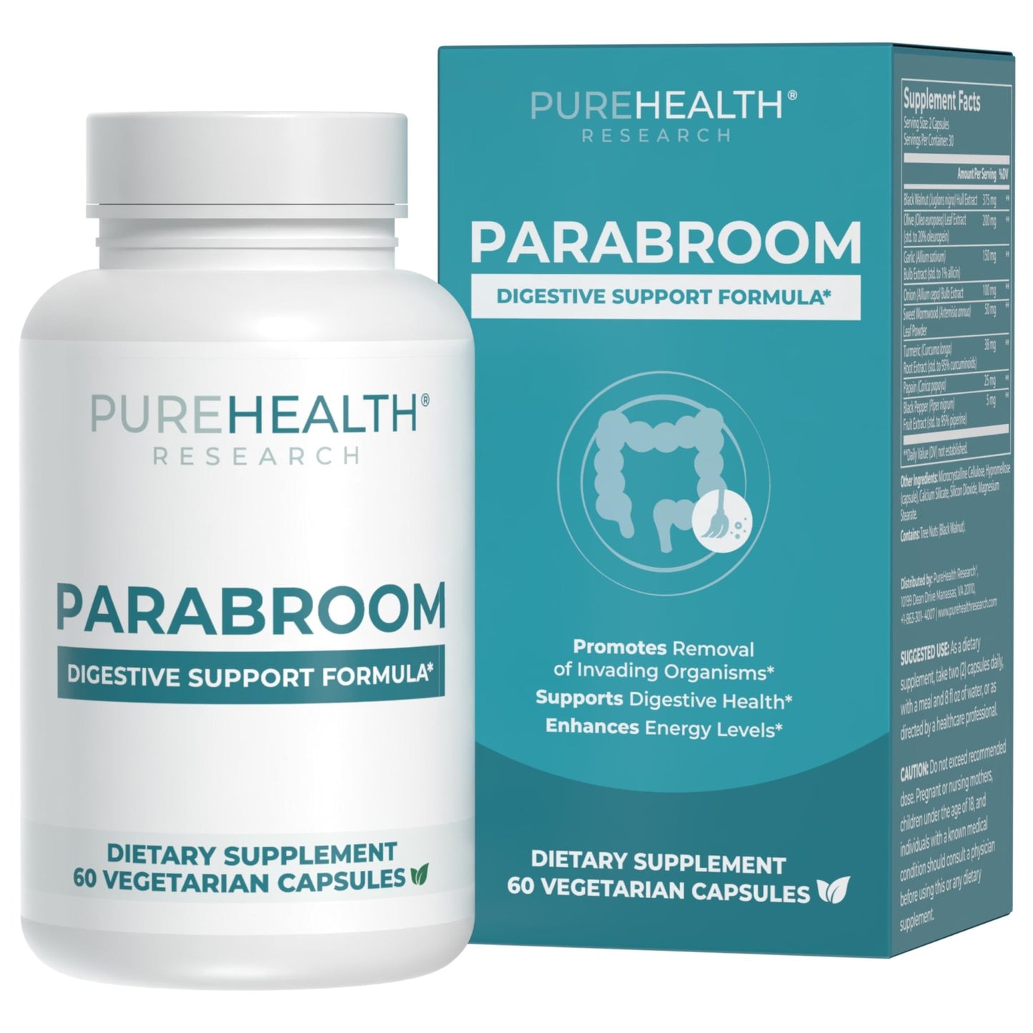 PUREHEALTH RESEARCH Parabroom - Gut Cleanse & Health Supplement - with Black Walnut, Sweet Wormwood Powder, Turmeric Extract, Olive Leaf, Garlic & Onion - dailyvitalstore