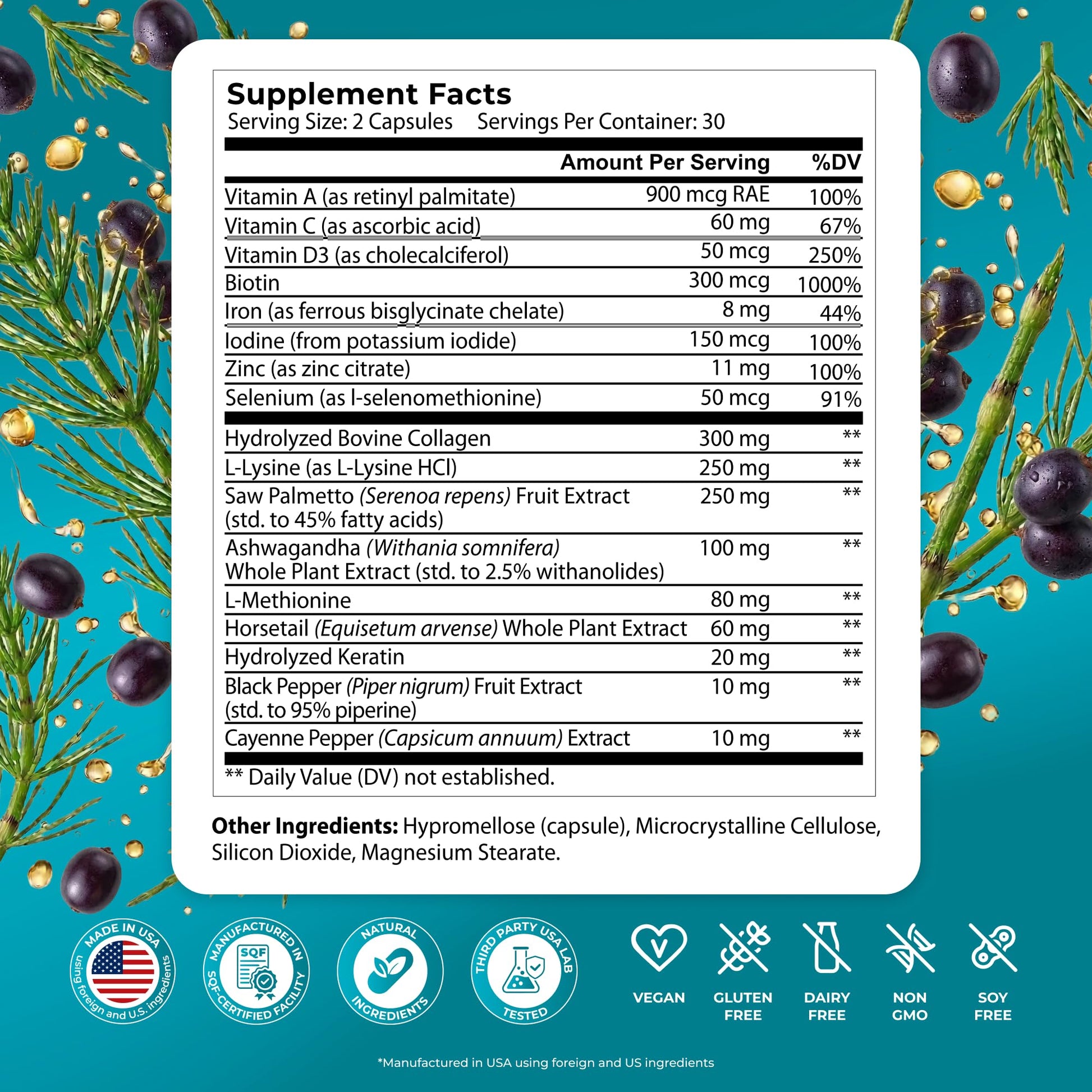 PUREHEALTH RESEARCH ReGrow - Hair Growth Vitamins - Hair Supplement for Scalp & Thickness Support - with Saw Palmetto, Biotin, Hydrolyzed Bovine Collagen - dailyvitalstore