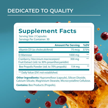 PUREHEALTH RESEARCH UT Fix - Urinary Tract Health Formula - Urinary Tract Support for Women & Men - Cranberry Supplement with D Mannose 1000mg, Vitamin D3 & Bee Propolis - 60 Capsules - dailyvitalstore
