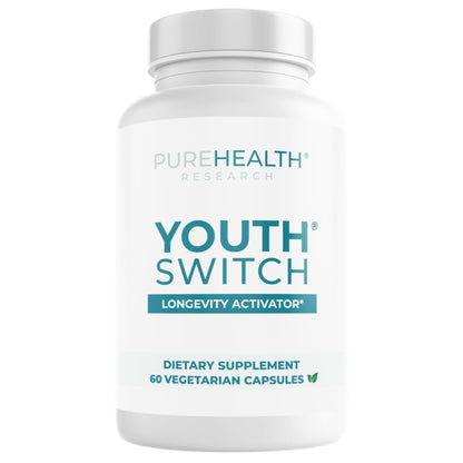 PUREHEALTH RESEARCH Youth Switch - Anti Aging Supplement for Women & Men - Longevity Mix for Healthy Aging - with Ashwagandha, Cat's Claw Extract, Astragalus Root, L-Lysine HCL & More - 60 Capsules - dailyvitalstore