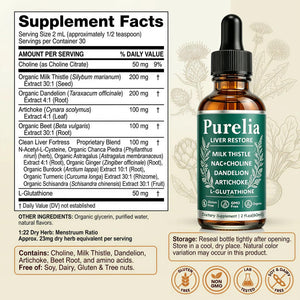 Purelia Liver Restore, 2.02FL OZ Liver Restore Drops, Complete Liver Support Supplement with Milk Thistle, Dandelion Root, L-Glutathione & Choline for Natural Balance & Liver Cleanse - dailyvitalstore