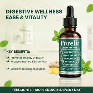 Purelia Liver Restore, 2.02FL OZ Liver Restore Drops, Complete Liver Support Supplement with Milk Thistle, Dandelion Root, L-Glutathione & Choline for Natural Balance & Liver Cleanse - dailyvitalstore