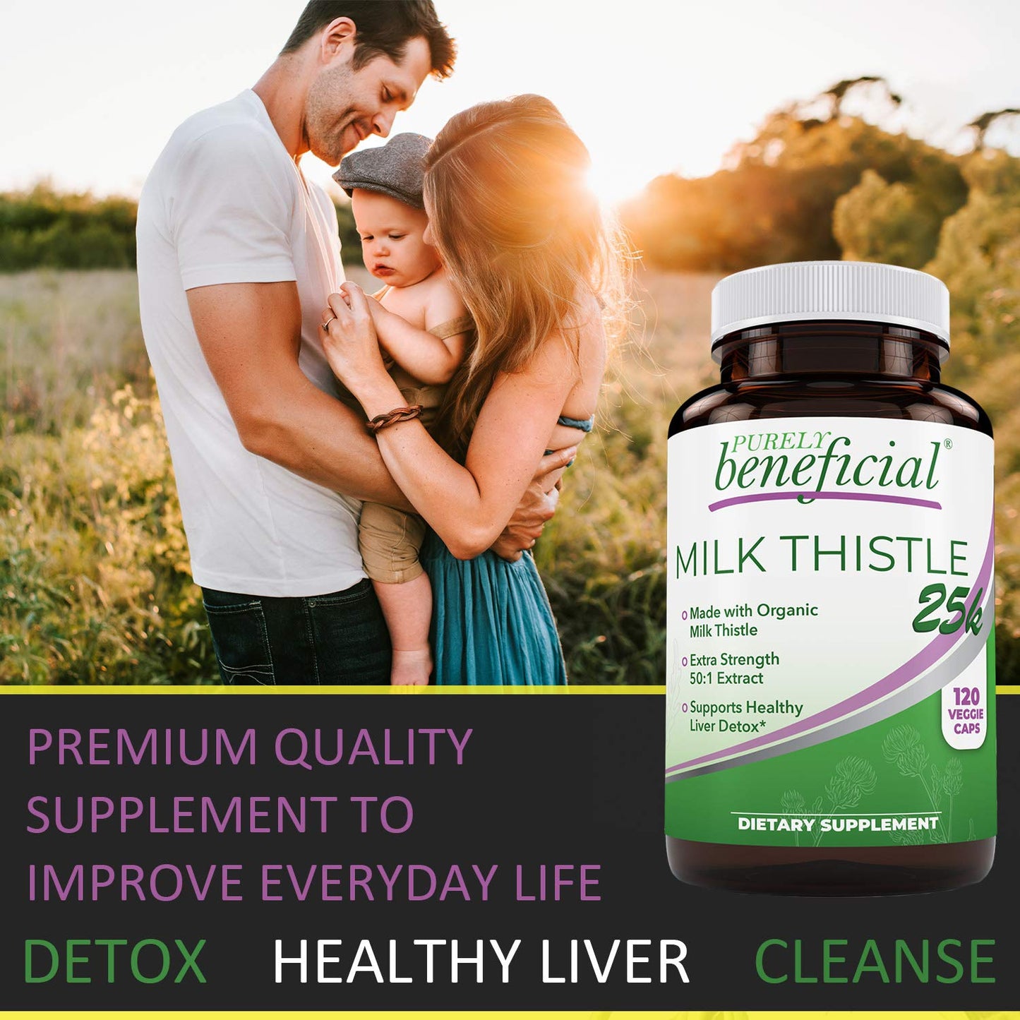 PURELY beneficial Organic Milk Thistle Capsules, 50:1 Milk Thistle Extract, Liver Cleanse & Antioxidant Support, 120 Veg Capsules, Vegan & Non-GMO - dailyvitalstore