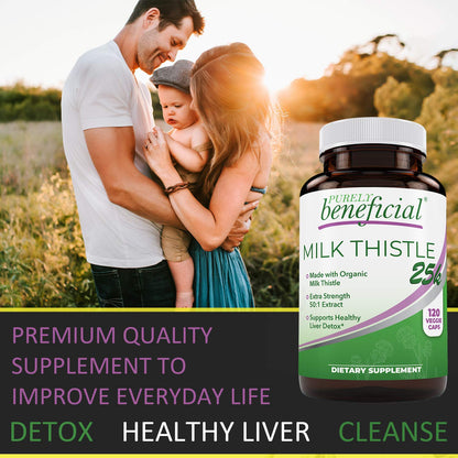 PURELY beneficial Organic Milk Thistle Capsules, 50:1 Milk Thistle Extract, Liver Cleanse & Antioxidant Support, 120 Veg Capsules, Vegan & Non-GMO - dailyvitalstore
