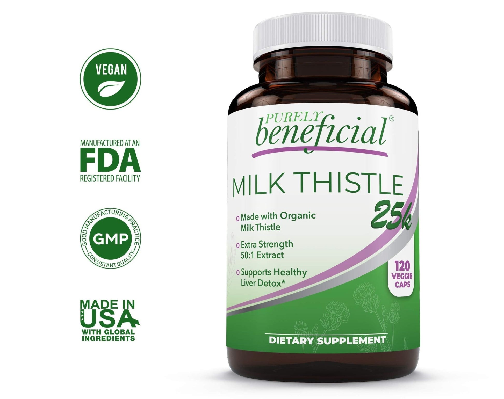 PURELY beneficial Organic Milk Thistle Capsules, 50:1 Milk Thistle Extract, Liver Cleanse & Antioxidant Support, 120 Veg Capsules, Vegan & Non-GMO - dailyvitalstore