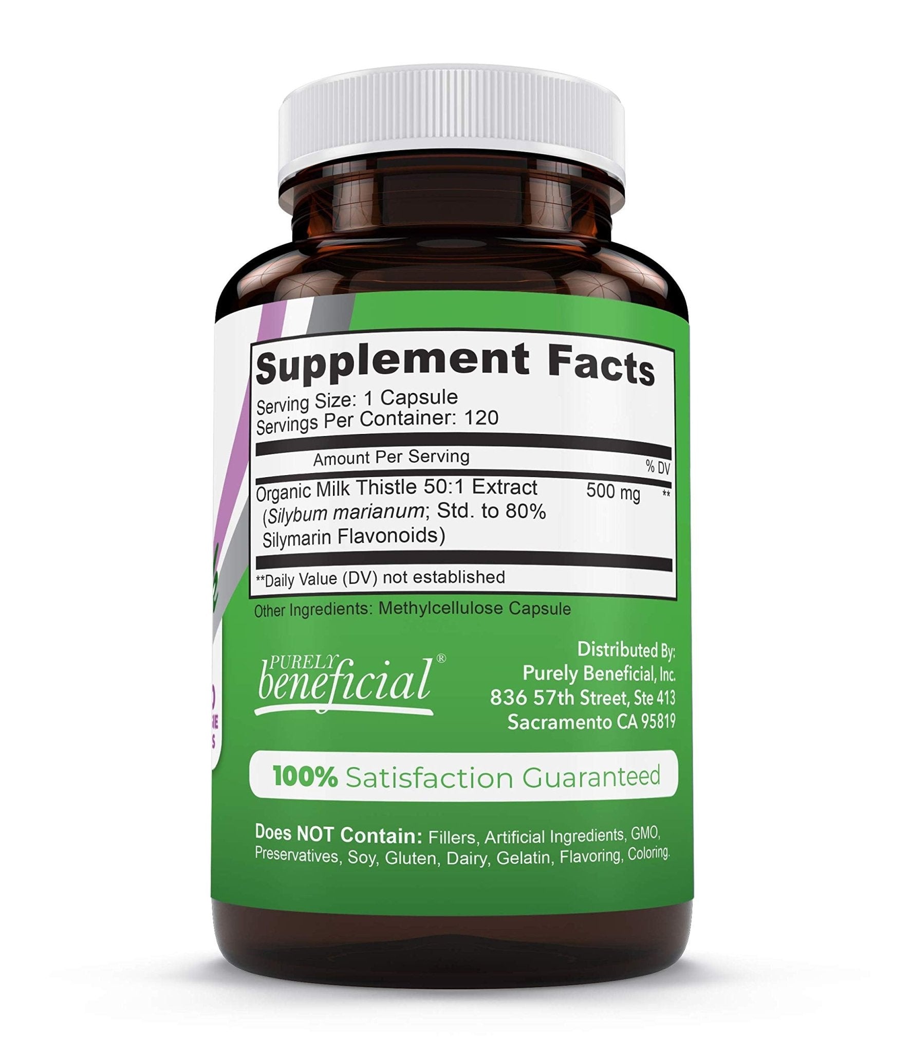 PURELY beneficial Organic Milk Thistle Capsules, 50:1 Milk Thistle Extract, Liver Cleanse & Antioxidant Support, 120 Veg Capsules, Vegan & Non-GMO - dailyvitalstore