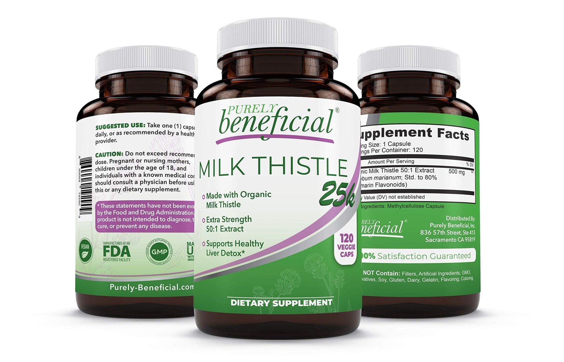 PURELY beneficial Organic Milk Thistle Capsules, 50:1 Milk Thistle Extract, Liver Cleanse & Antioxidant Support, 120 Veg Capsules, Vegan & Non-GMO - dailyvitalstore