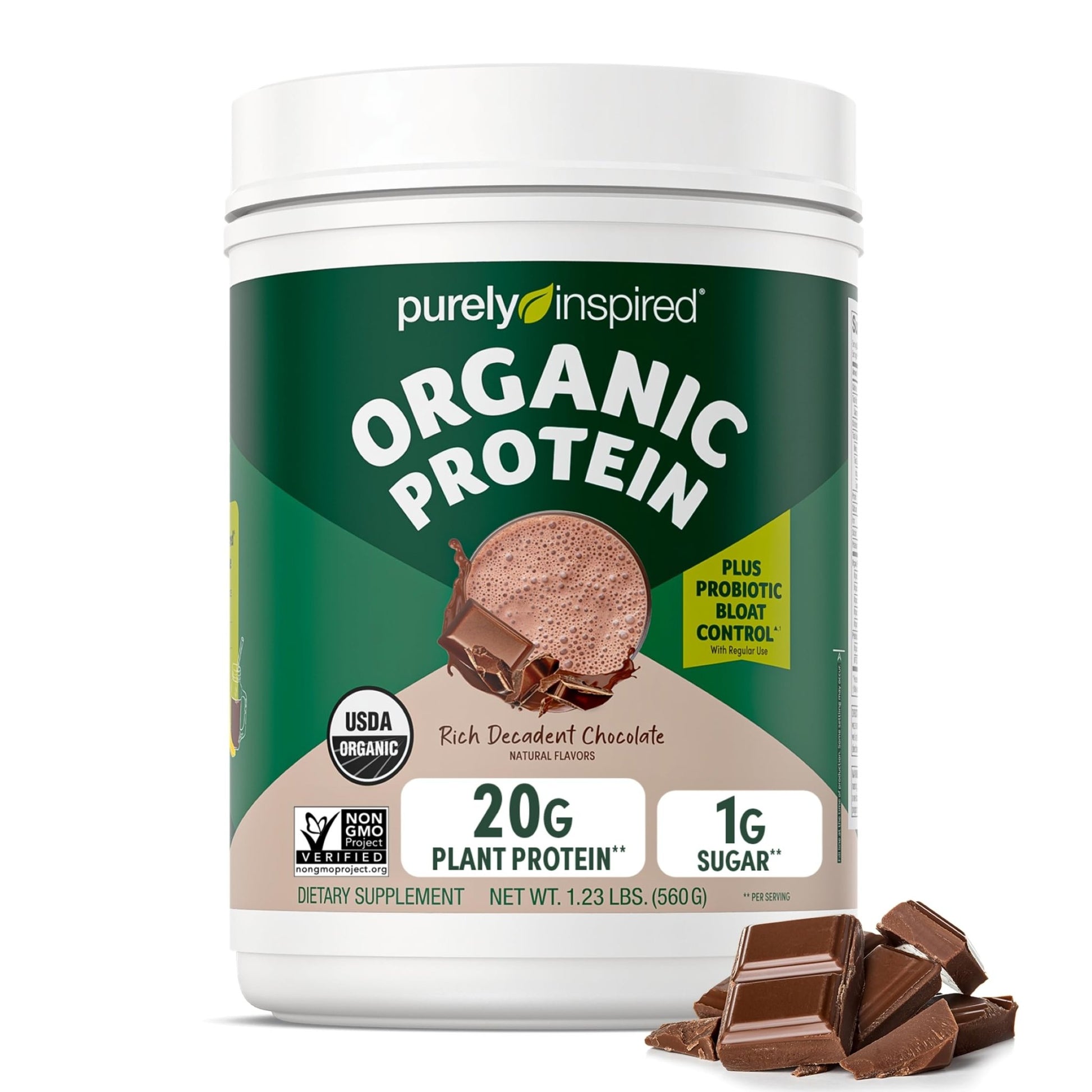 Purely Inspired Plant-Based Protein Powder for Men & Women, Rich Decadent Chocolate (16 Servings) - Vegan & Organic - 20g of Pea Protein Powder for Smoothies & Shakes - dailyvitalstore