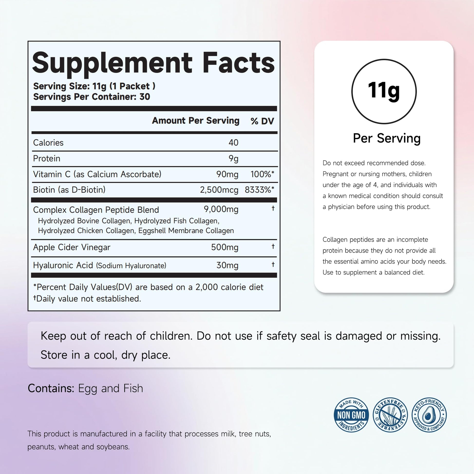 PURENUTRI Multi Collagen Peptides Powder 30 Packets Unflavored - Collagen Complete+ for Women - Beauty & Renewal - with ACV, Hyaluronic Acid - dailyvitalstore