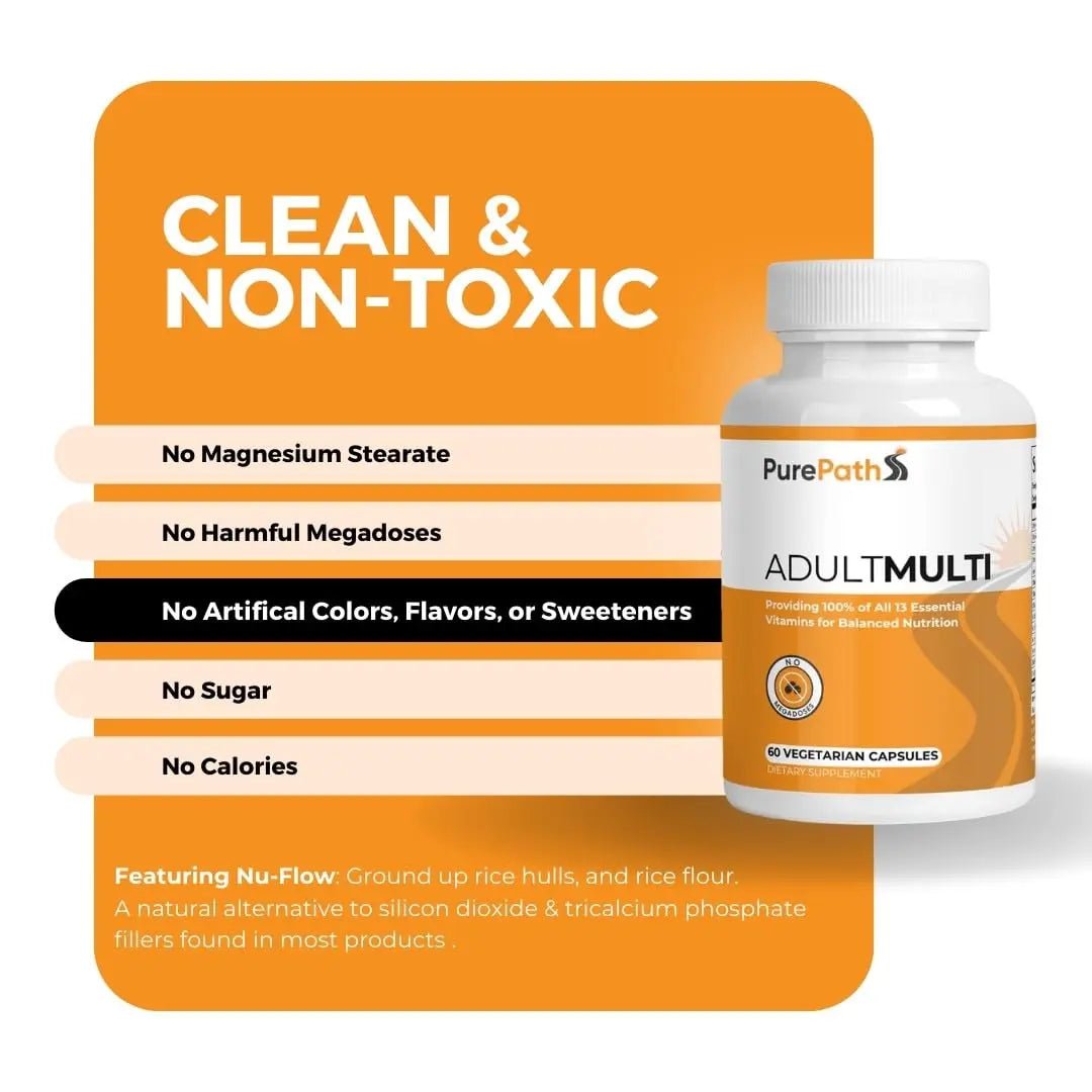 PurePath Non-Toxic Adult Multivitamin - 13 Vitamins - 100% RDA - No Harmful Megadoses - with B6 & B12 - dailyvitalstore