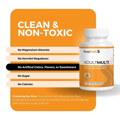 PurePath Non-Toxic Adult Multivitamin - 13 Vitamins - 100% RDA - No Harmful Megadoses - with B6 & B12 - dailyvitalstore