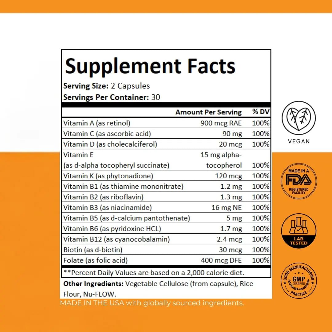 PurePath Non-Toxic Adult Multivitamin - 13 Vitamins - 100% RDA - No Harmful Megadoses - with B6 & B12 - dailyvitalstore