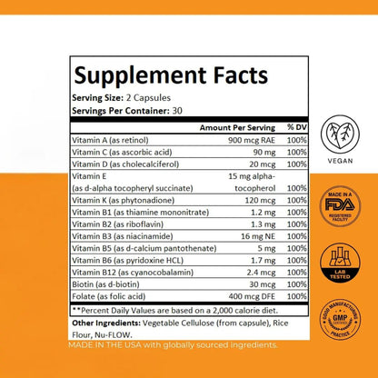 PurePath Non-Toxic Adult Multivitamin - 13 Vitamins - 100% RDA - No Harmful Megadoses - with B6 & B12 - dailyvitalstore