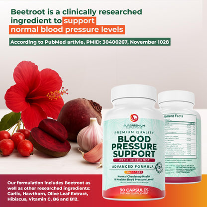 PurePremium Beet Root Capsules for Blood Pressure Support – 14-in-1 Formula with Beetroot Powder, Hawthorn, Hibiscus & Garlic for Normal - dailyvitalstore