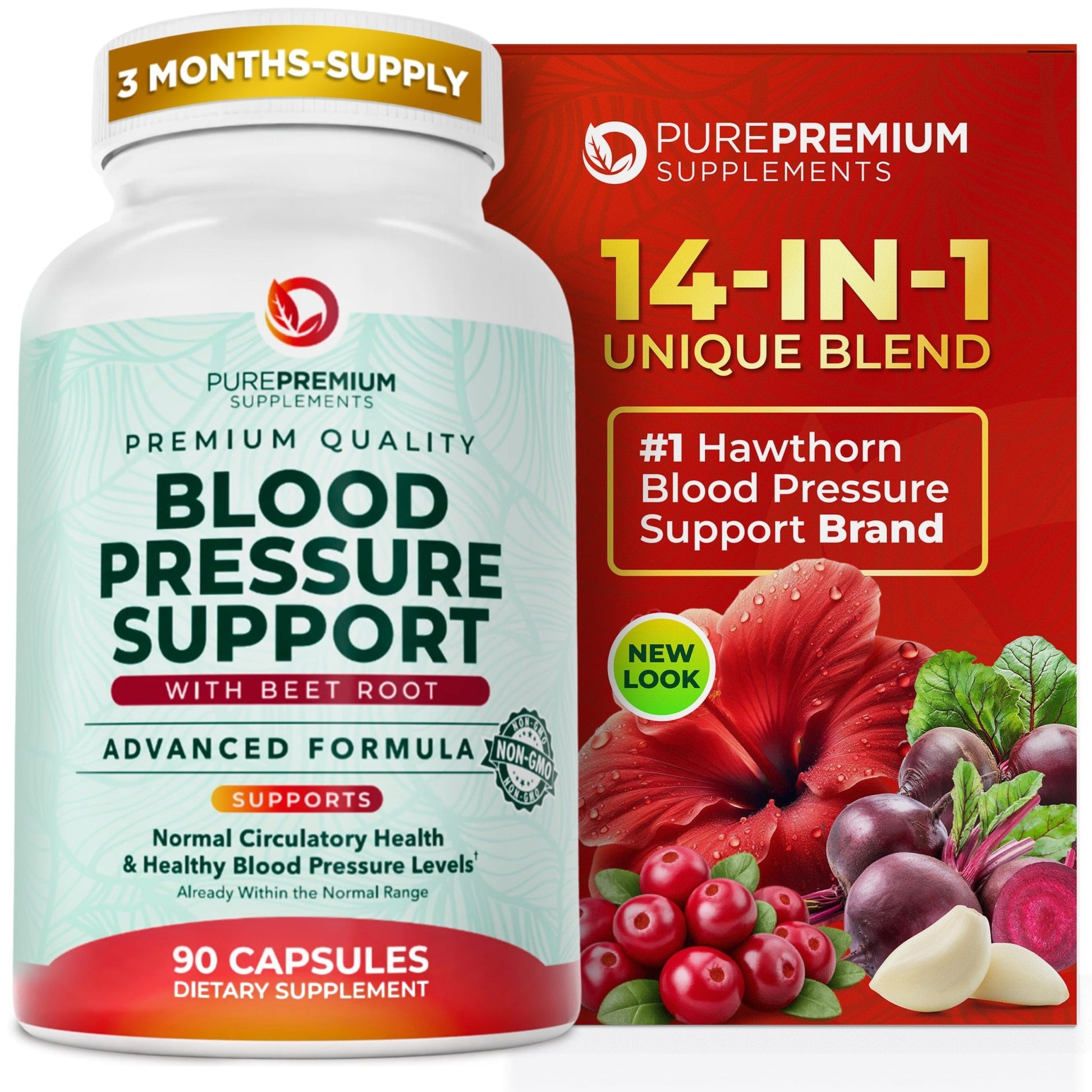 PurePremium Beet Root Capsules for Blood Pressure Support – 14-in-1 Formula with Beetroot Powder, Hawthorn, Hibiscus & Garlic for Normal - dailyvitalstore
