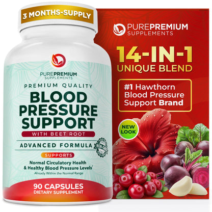 PurePremium Beet Root Capsules for Blood Pressure Support – 14-in-1 Formula with Beetroot Powder, Hawthorn, Hibiscus & Garlic for Normal - dailyvitalstore