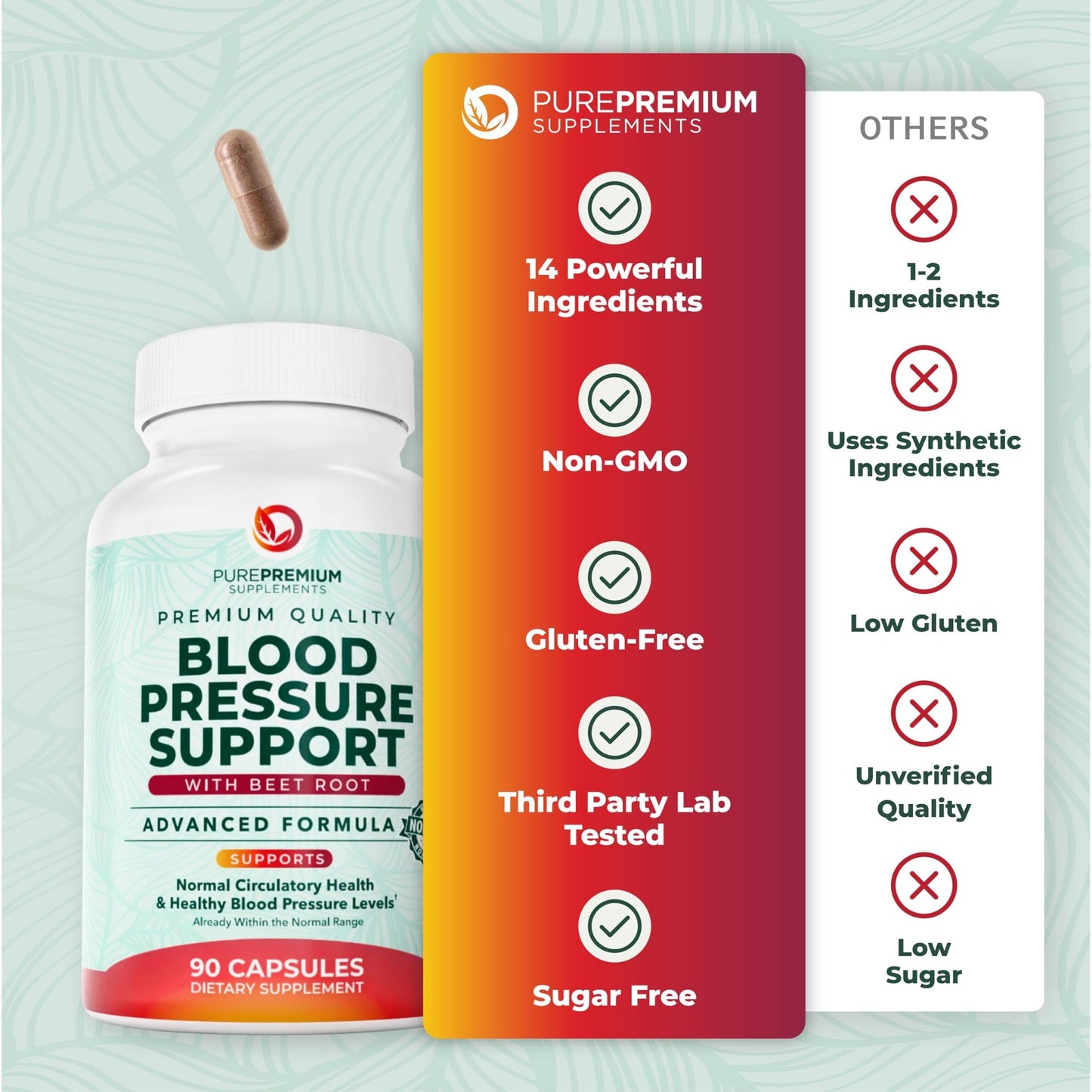 PurePremium Beet Root Capsules for Blood Pressure Support – 14-in-1 Formula with Beetroot Powder, Hawthorn, Hibiscus & Garlic for Normal - dailyvitalstore