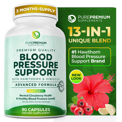 PurePremium Blood Pressure Supplements with Hawthorn Berry, Hibiscus, Garlic & Vitamin B12- Nitric Oxide Supplement for Normal Heart Health - dailyvitalstore