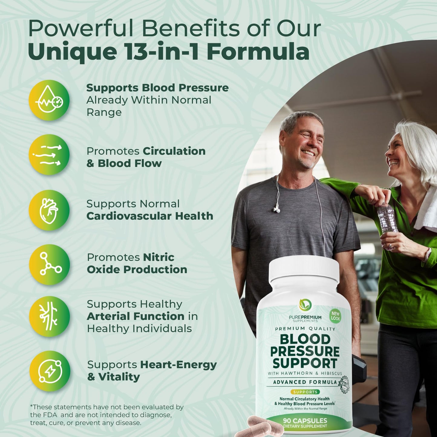 PurePremium Blood Pressure Supplements with Hawthorn Berry, Hibiscus, Garlic & Vitamin B12- Nitric Oxide Supplement for Normal Heart Health - dailyvitalstore