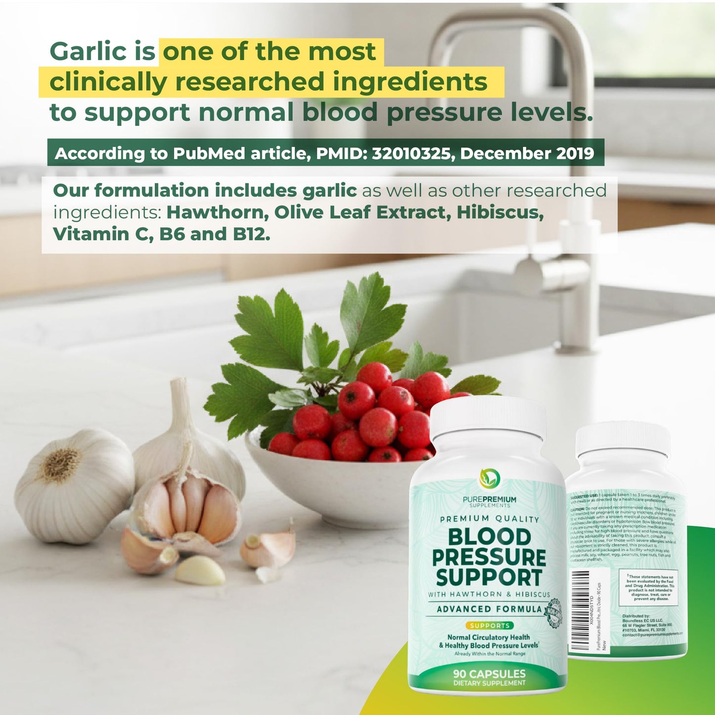 PurePremium Blood Pressure Supplements with Hawthorn Berry, Hibiscus, Garlic & Vitamin B12- Nitric Oxide Supplement for Normal Heart Health - dailyvitalstore