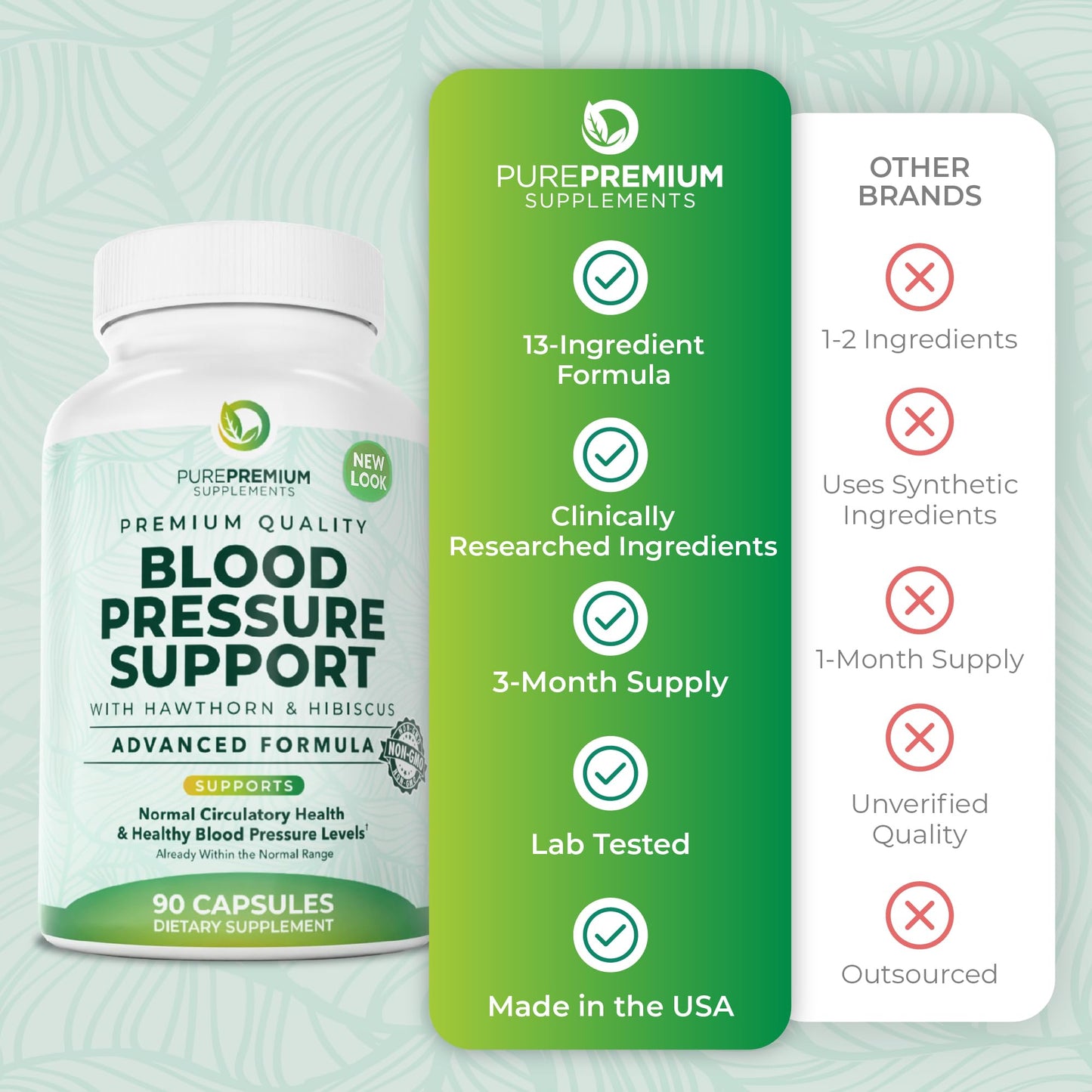 PurePremium Blood Pressure Supplements with Hawthorn Berry, Hibiscus, Garlic & Vitamin B12- Nitric Oxide Supplement for Normal Heart Health - dailyvitalstore