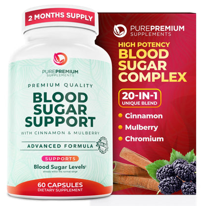 PurePremium Normal Blood Sugar Support Supplement - 20 Active Ingredients Complex to Support Blood Sugar Levels Already in The Normal Range - with Cinnamon - dailyvitalstore