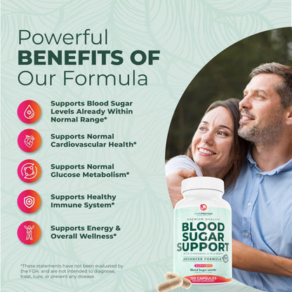 PurePremium Normal Blood Sugar Support Supplement - 20 Active Ingredients Complex to Support Blood Sugar Levels Already in The Normal Range - with Cinnamon - dailyvitalstore