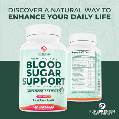 PurePremium Normal Blood Sugar Support Supplement - 20 Active Ingredients Complex to Support Blood Sugar Levels Already in The Normal Range - with Cinnamon - dailyvitalstore