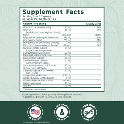 PurePremium Normal Blood Sugar Support Supplement - 20 Active Ingredients Complex to Support Blood Sugar Levels Already in The Normal Range - with Cinnamon - dailyvitalstore